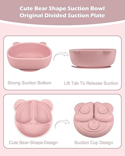 Miniatura 3 de OFUN Paquete de 8 juegos de alimentación de silicona para niños pequeños, suministros de destete LED para bebés con babero ajustable, placa de