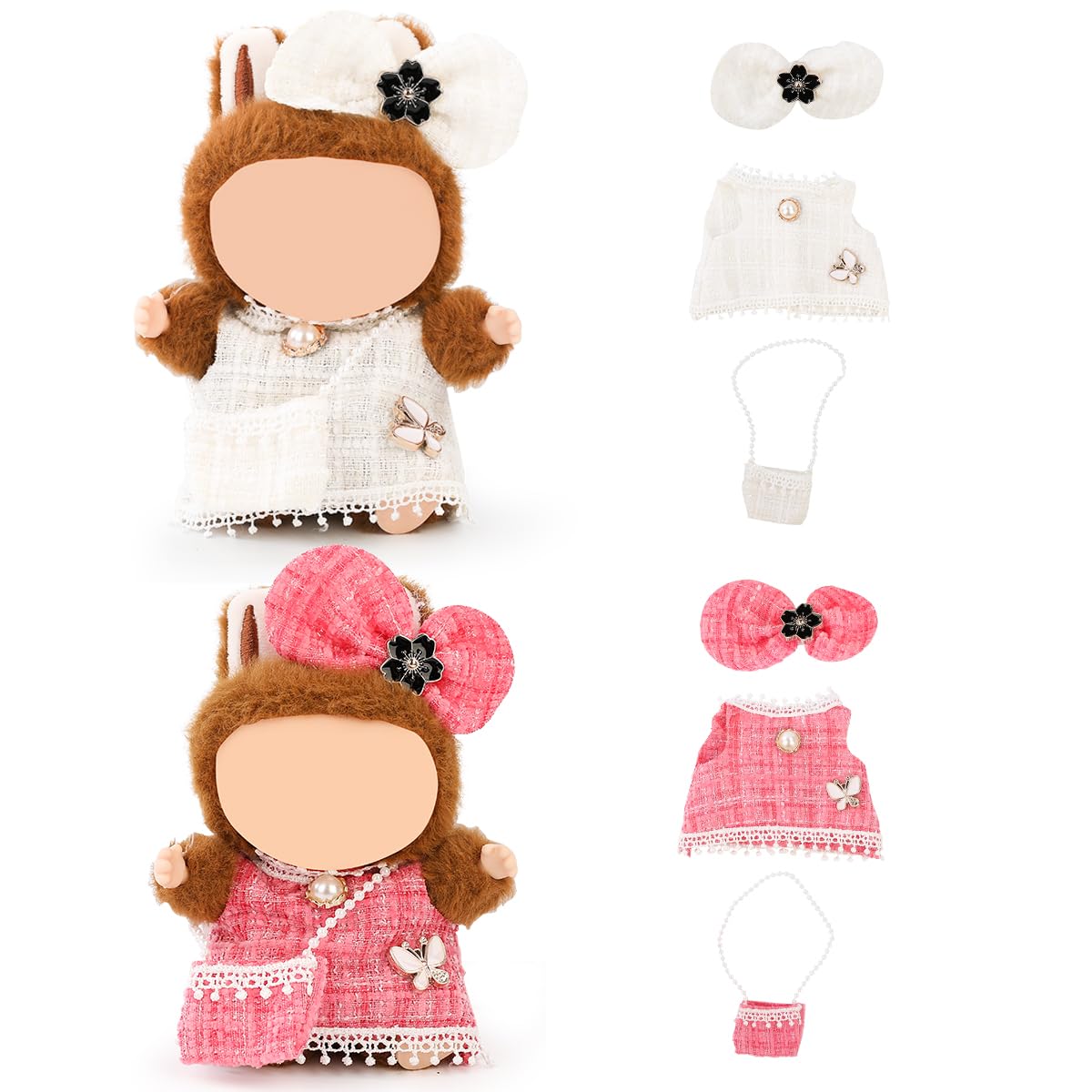 (2 Pack) XMBYGY Clothes for Labubu (for 17/15cm Standing/Sitting Doll) (NO Doll) - Clothes Accessories Dress up for Dolls Included Figures Clothes Skirt and Hat for Girls and Woman (LB52+LB50)