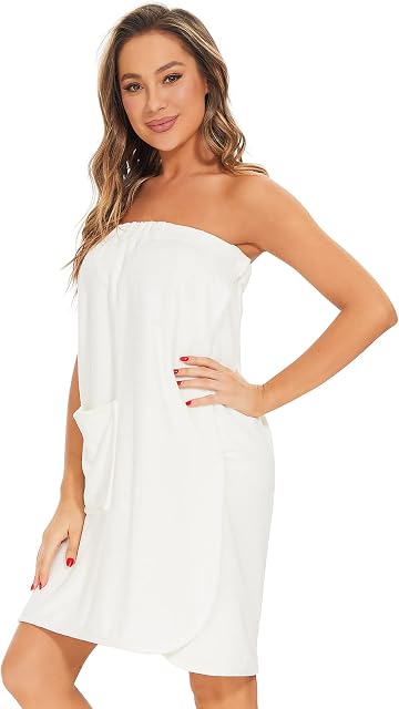 ROSYLINE Womens Shower Wrap Robe Bath Body Towel Wrap Spa Soft bathrobe with Adjustable Snap Closure