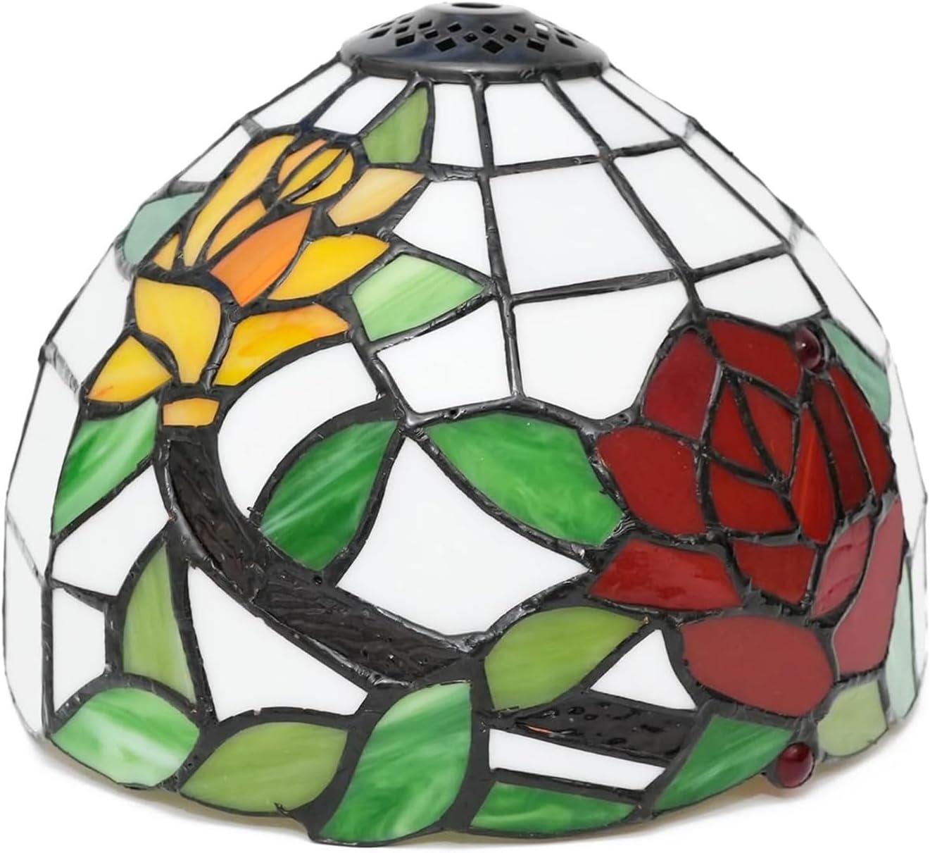 BOTOWI 8" Rose Floral Stained Glass Lamp Shade Only Cap, Traditional Tiffany Style Lamp Shade Replacement, Handmade Red Orange Flower Art Glass Shade Table Lamp Desk Light,Rb