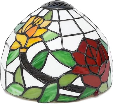 BOTOWI 8" Rose Floral Stained Glass Lamp Shade Only Cap, Traditional Tiffany Style Lamp Shade Replacement, Handmade Red Orange Flower Art Glass Shade Table Lamp Desk Light,Rb