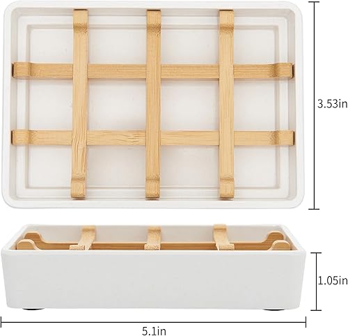 Miniatura 6 de Jabonera de bambú para ducha, soporte de barra de jabón de madera para bandeja de jabón de baño, fácil de limpiar, duradera y con almohadillas