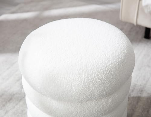 Vista 7 de Reposapiés moderno otomano redondo de almacenamiento de 15 pulgadas con asiento acolchado suave, taburete de tocador para sala de estar, pasillo