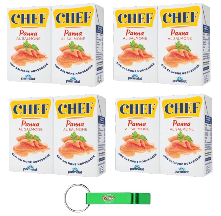 4 x Parmalat Chef Panna al Salmone – Crema con salmón – Crema de cocina ideal para condimentar primeros platos de todo tipo, paquete con 2 x 125 ml + llavero Beni Culinari gratis