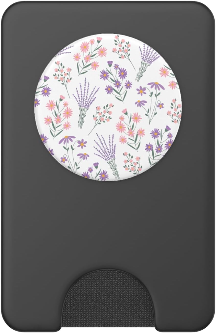 Purple Lavender Flower Botanical Pink Floral White PopSockets PopWallet for MagSafe