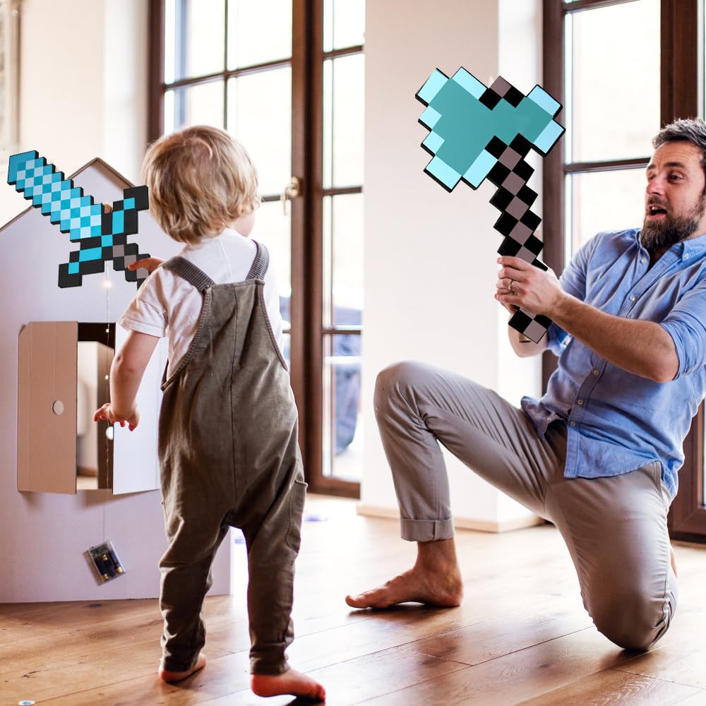 Dhqkqg Pickaxe and Sword Axe Toys, 3 Pack Foam Sword Pickaxe and Axe, Kids Role-Play Battle Accessory - Image 4