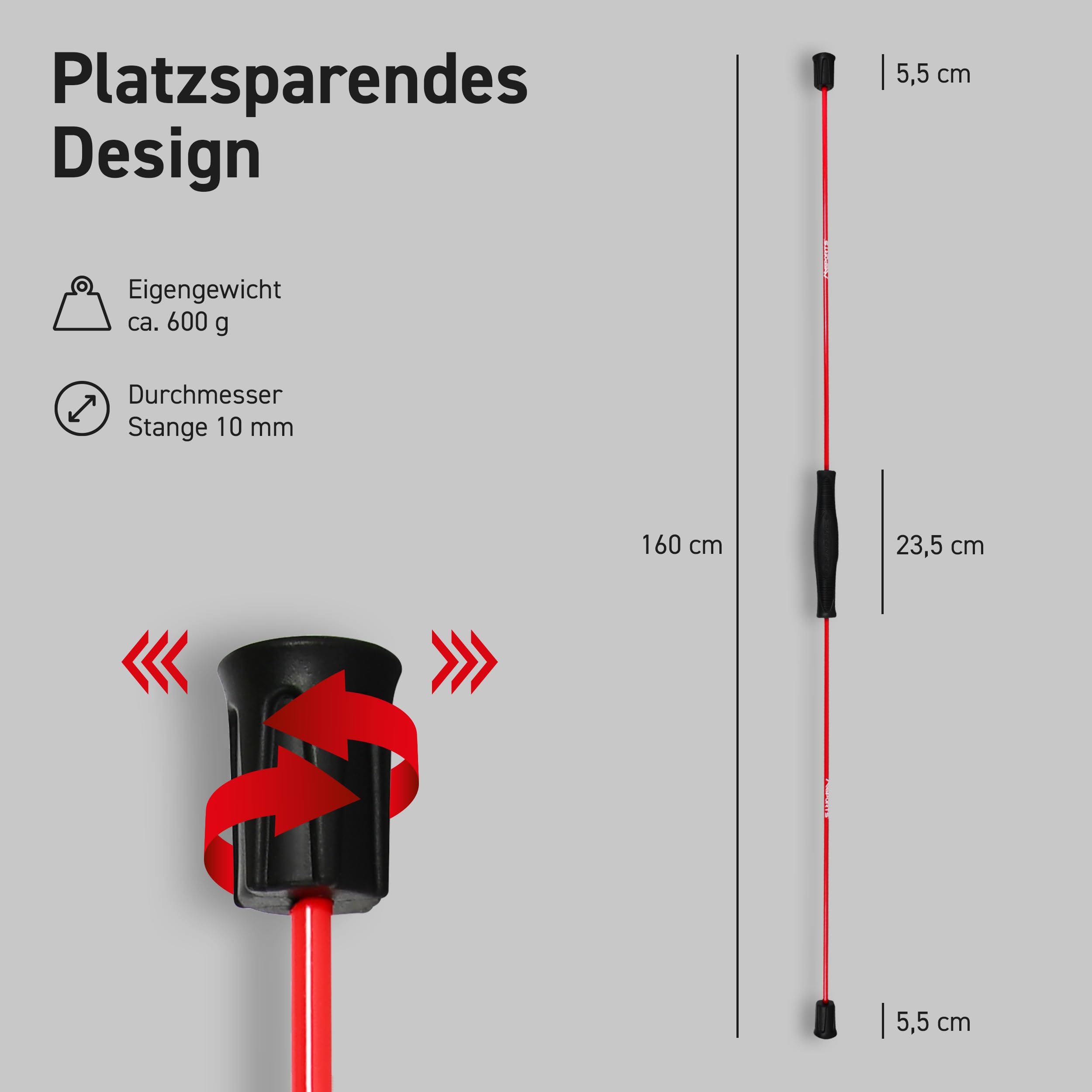 MSPORTS Bâton vibrant de qualité supérieure 160 cm – Bâton de fitness en fibre de verre pour entraînement complet du corps en rouge ou bleu