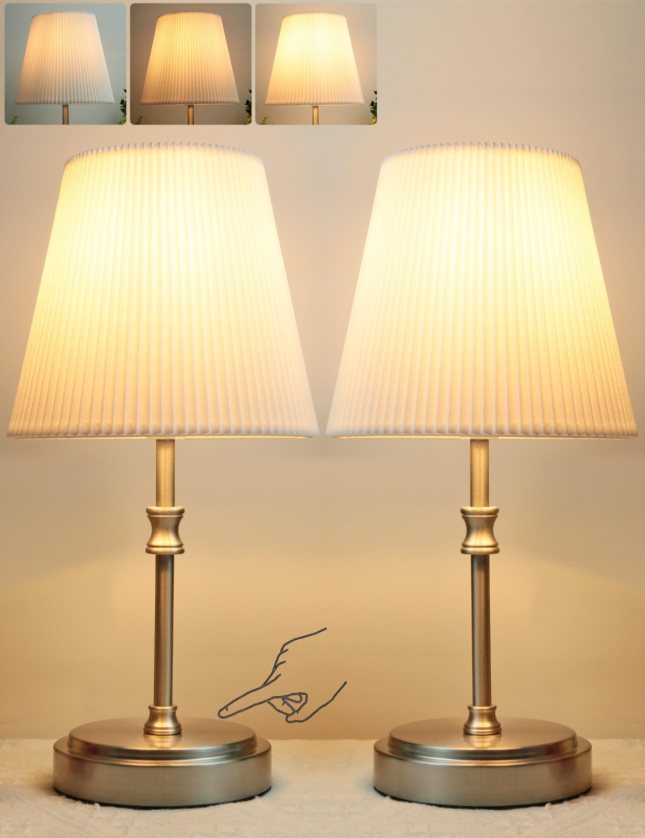 Dotykowa lampka nocna, 31,5 cm ściemnialna sterowanie dotykowe lampa stołowa LED nowoczesna lampa stołowa retro z żarówką do czytania salon pokój dziecięcy klosz z tkaniny do sypialni hotelu