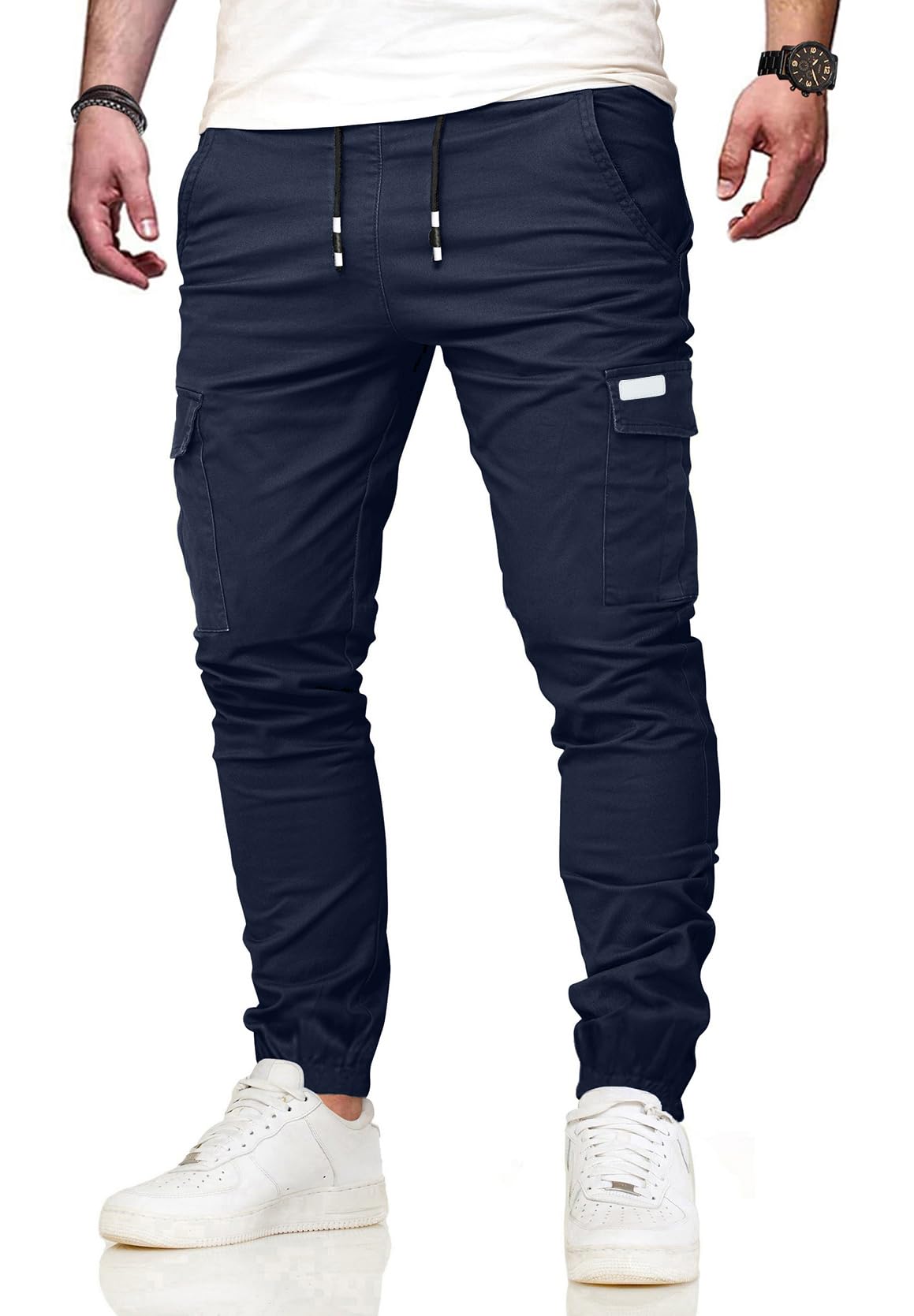 VMSUCIJ Heren Joggers Katoen Multi-Pocket Cargo Broek Relaxed Fit Werk Wandelen Golf UK, Zwart 05, XL