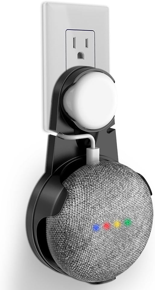 Outlet Wall Mount Stand Hanger for Google Home Mini, Compact Holder Case Plug in Kitchen Bathroom Bedroom, Hides the Google Home Mini Cord (Black)