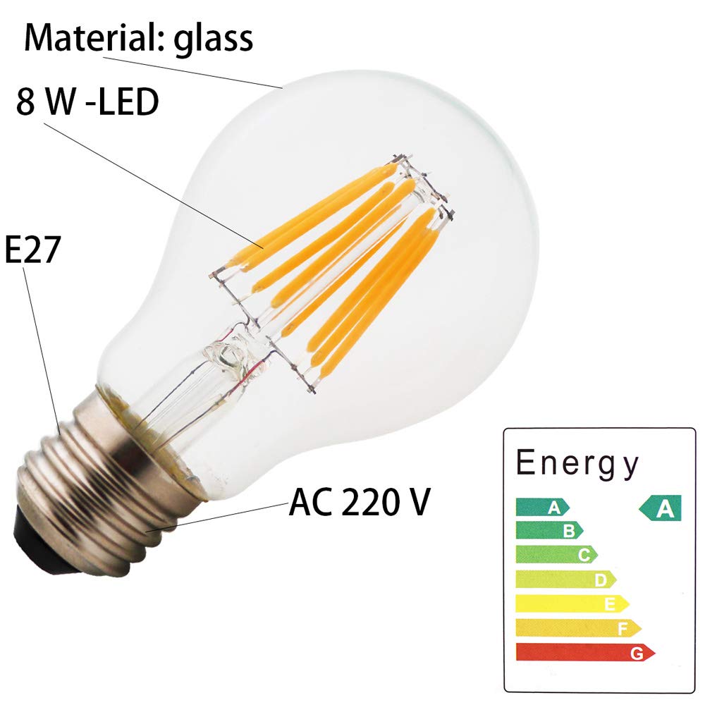 Générique Żarówki LED Globe 8 W, gwint Edison A60 E27, odpowiednik żarówki halogenowej 80 W, żarówka vintage, ciepła biel 2700 K, zestaw 10 szt