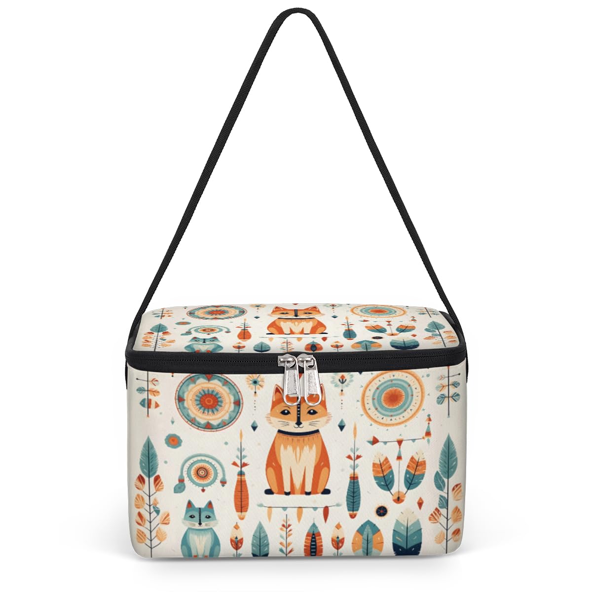 GzLeyigou Fox Lunch Bags for Women Men 9 Cans, Hot & Cold Food Delivery Bag Insulated Grocery Bag Insulated Lunch Box Ethnic Element Cooler Bag for Office Work Picnic Beach