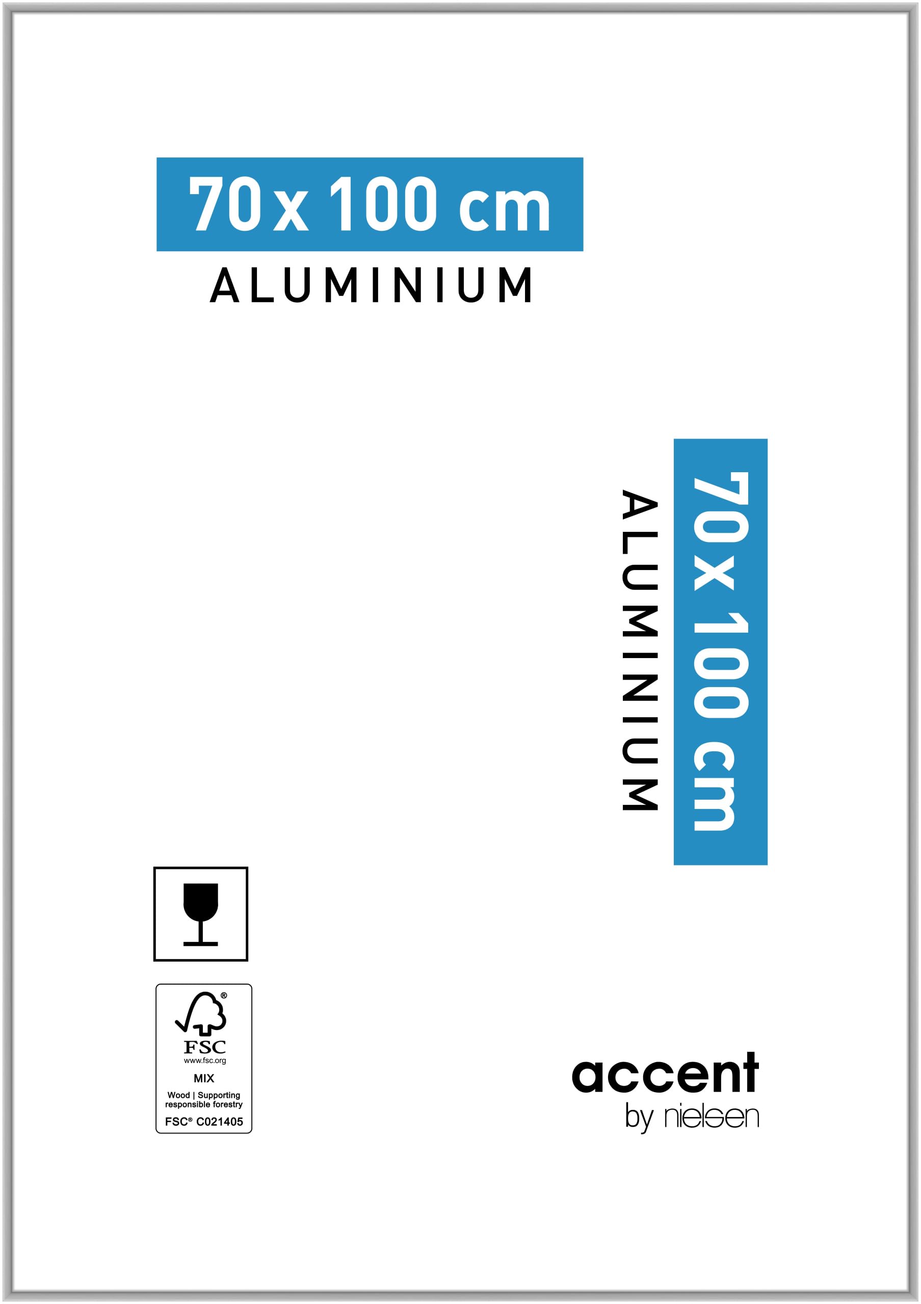 accent by nielsen Bilderrahmen, 70 x 100 cm, Aluminium, Silber matt, Posterrahmen zum Aufhängen im Hoch- & Querformat, Echtglas, Accent