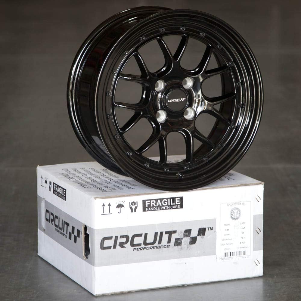 Circuit Performance CP27 15x7 Full Gloss Black 4-100 [+35mm] Wheels Rims compatible with Honda Civic, Acura Integra, Mazda Miata