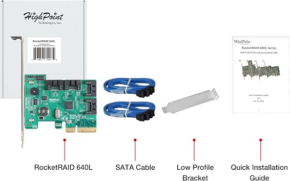 Highpoint RocketRAID 640L Internal 4 SATA Port PCI-Express 2.0 x4 SATA 6Gb/s RAID Controller -Lite Version