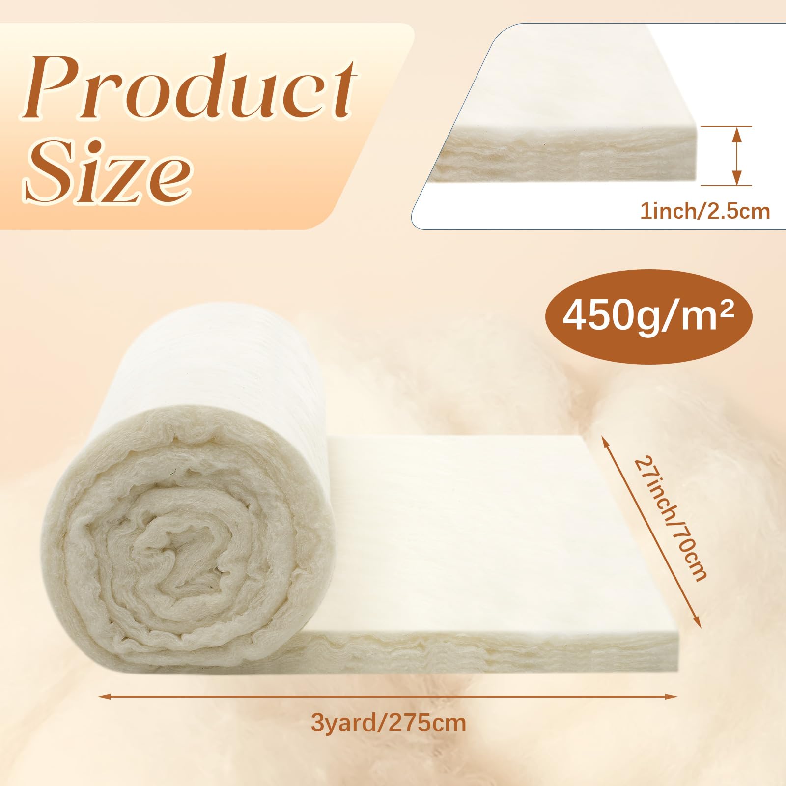 Peryiter 1 Roll 27 Inch x 3 Yard x 1 Inch Thick Cotton Upholstery Batting Quilt Batting Cotton Batting Bolt for Cushion Pillows Bedspreads Interior Decoration Crafts