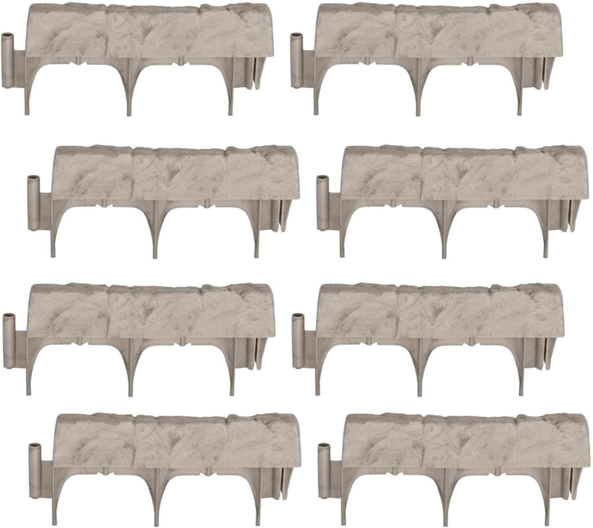 Suncast Interlocking Border Edging - Stone -Like Poly Construction for Garden, Lawn, and Landscape Edging - Water Resistant Border for Containing Trees, Flower Beds and Walkways - Light Taupe -Gray