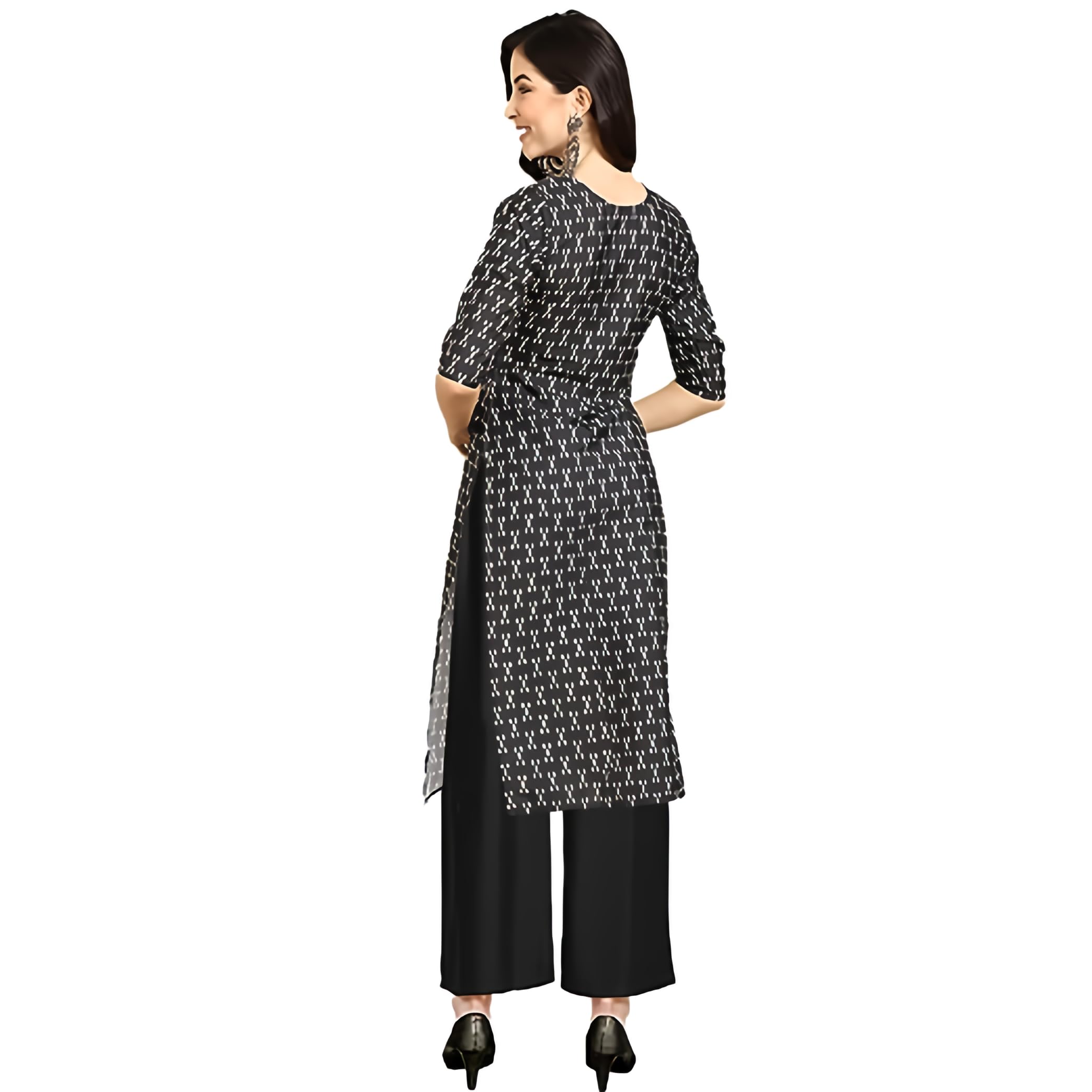 Patlani Women's Cotton Blend Printed Straight Kurta Black-Lineing-Xxl