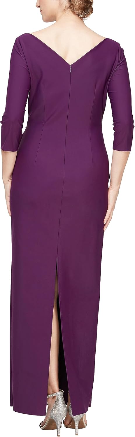 Alex Evenings Womens Slimming Long Length ¾ Sleeve Mother of The Bride Dress with Cascade Ruffle Skirt and Side Ruching - Image 2