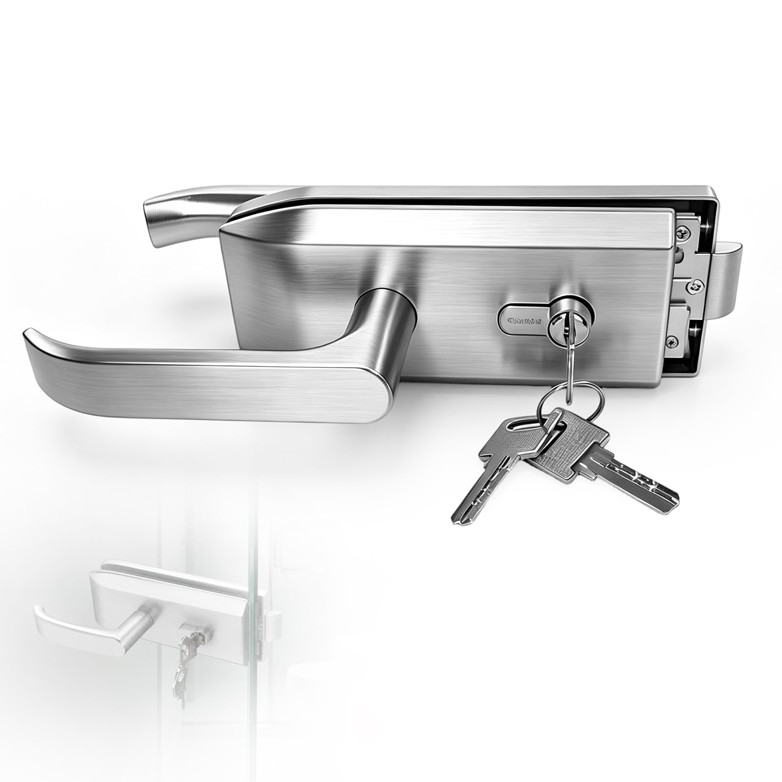 Serratura per porta in vetro in acciaio inox opaco con 3 chiavi, maniglia scorrevole, serratura per porta interna per ufficio, bagno, camera da letto, balcone, per vetro spesso 8-12 mm e 5-8 mm