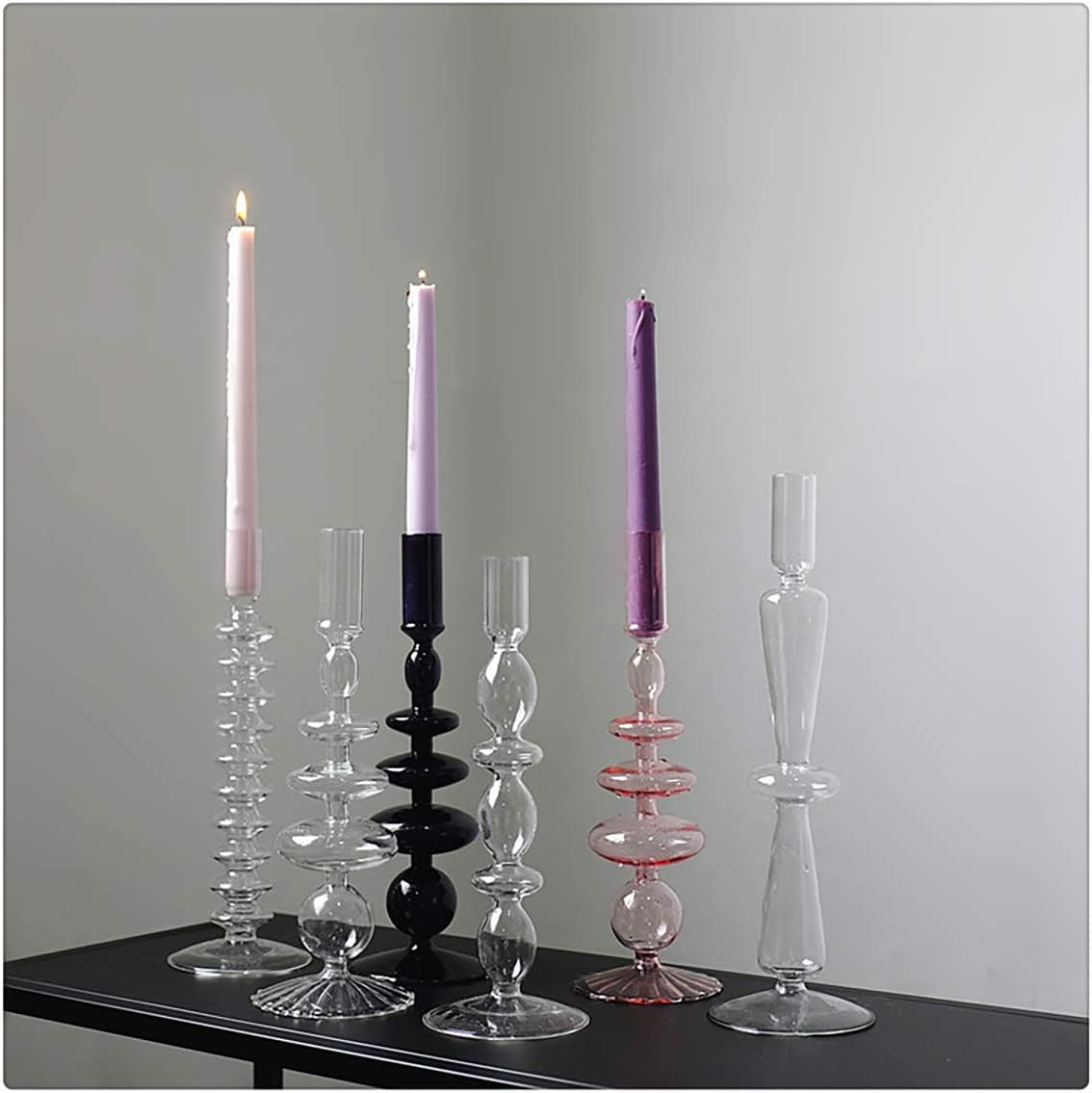Glass Candlesticks Holders, Retro Glass Candle Holder for Taper Candle Table Centerpiece Wedding Party Home Decoration, Orange