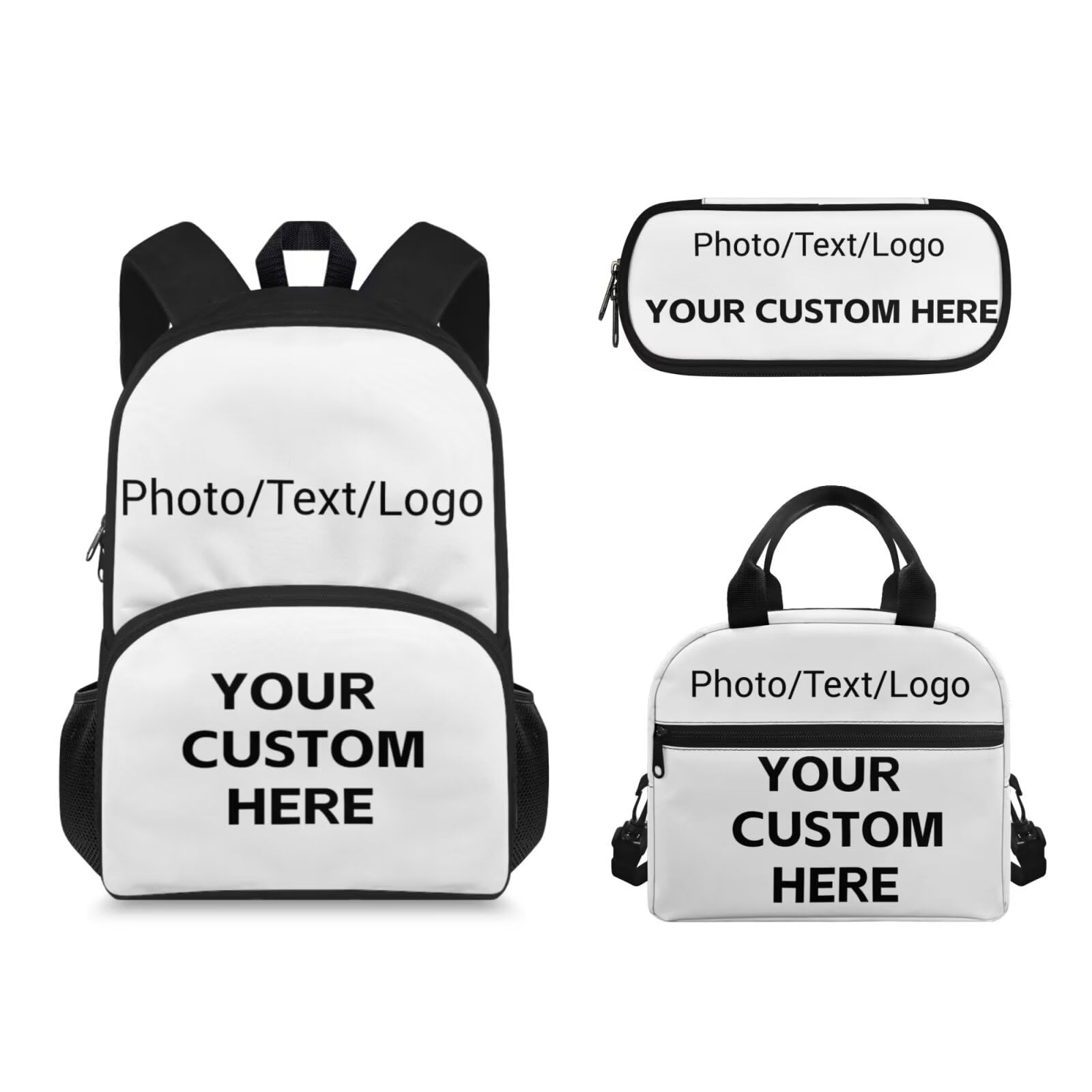 Biyejit Mochila escolar para niños y niñas, con bolsa de almuerzo y estuche para lápices, mochila casual para adolescentes, juego de 3, Imágenes personalizadas con el nombre de tus hijos