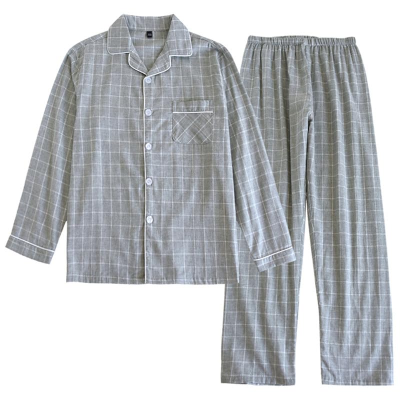 Shanghai Story Men's Notched Collar Short Sleeve Sleepwear Long Pants Pajamas Sets Check Print PJS