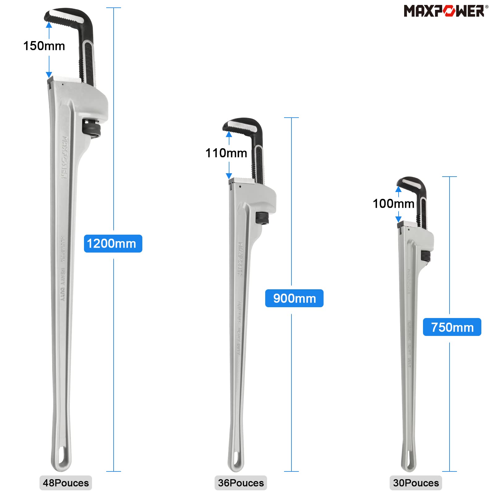 Clé à Griffe Grande Taille 750mm en Aluminium MaxPower pour Serre-Tubes
