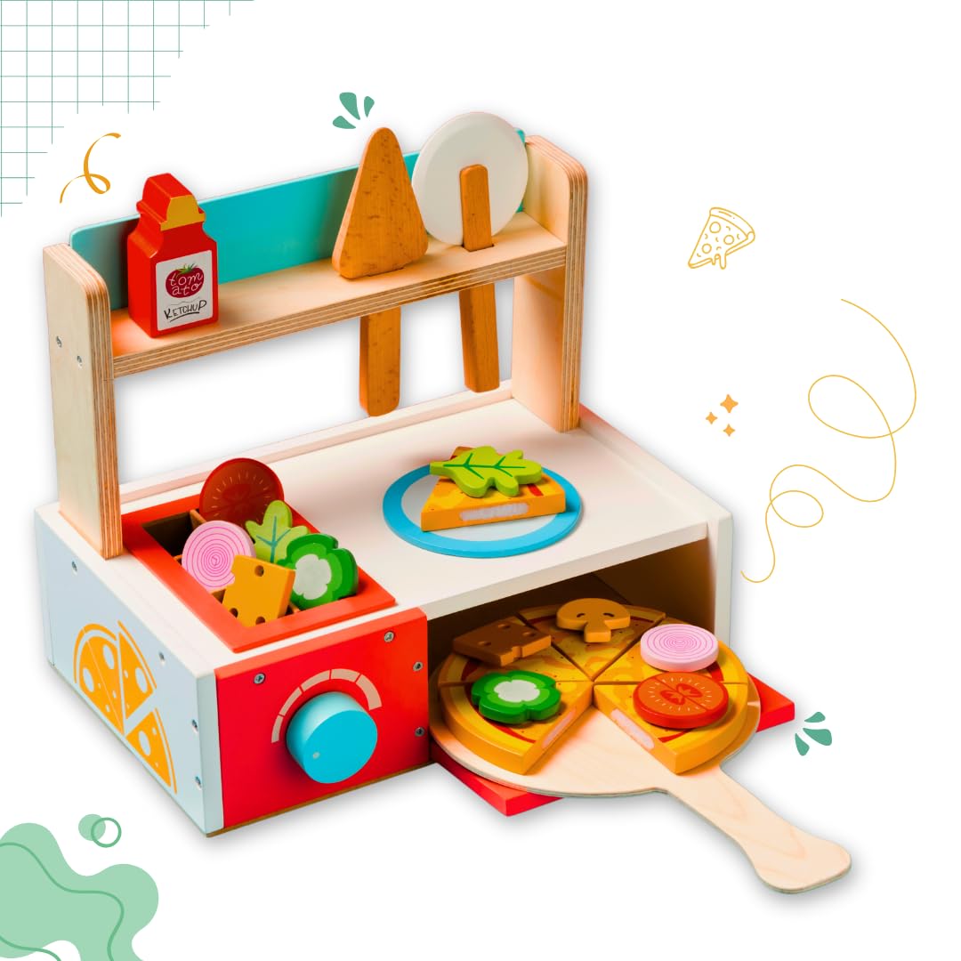 Cots and Cuddles Wooden Pizza Making Pretend Play Set with Oven for Kids | Complete Pizza Kit with Toppings, Rolling Pin, Cutter | Safe & Durable Toy for Kids (B0DFTDZMZS) Amazon Price History, Amazon Price Tracker