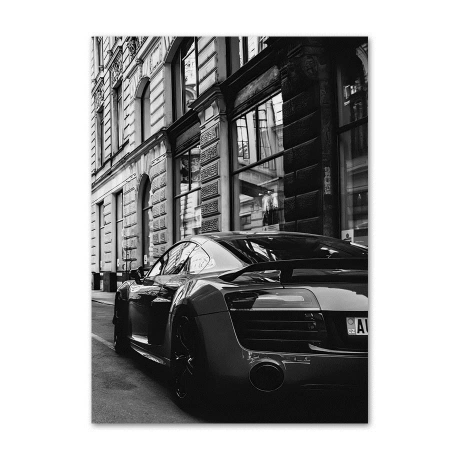 Pintura de Dóberman y coche vintage, póster moderno de 50x70cm para decorar salones elegantes