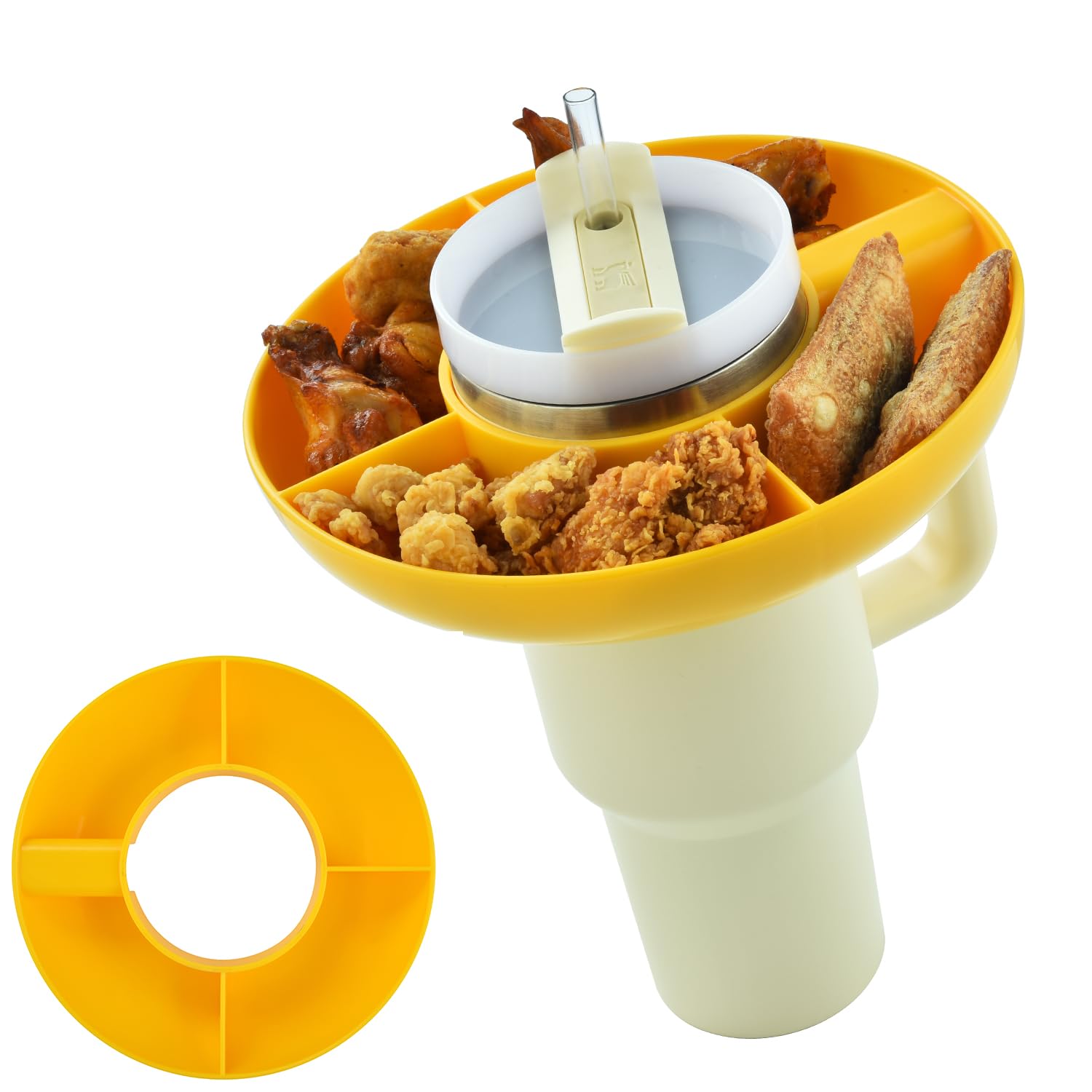 NINU Snack Bowl for Stanley 40oz Tumbler with Handle, Reusable Snack Tray with 4 Compartment Compatible for Stanley Cup 40oz with Handle (yellow) Suitable for Presents