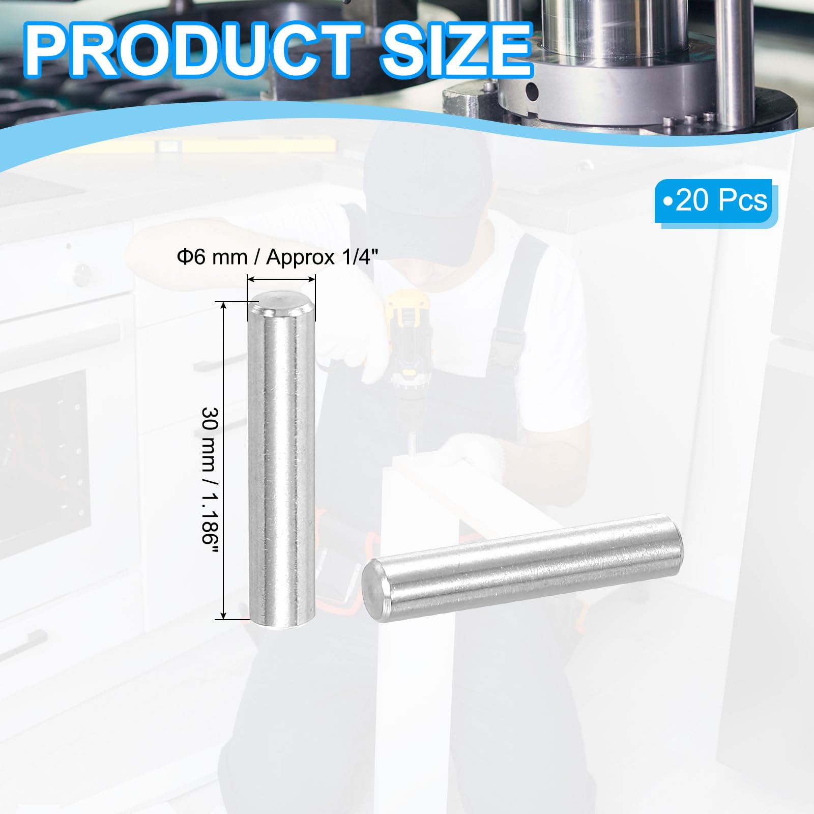 PATIKIL 304 Stainless Steel Dowel Pin 6x30 mm (1/4" Dia) - Image 2