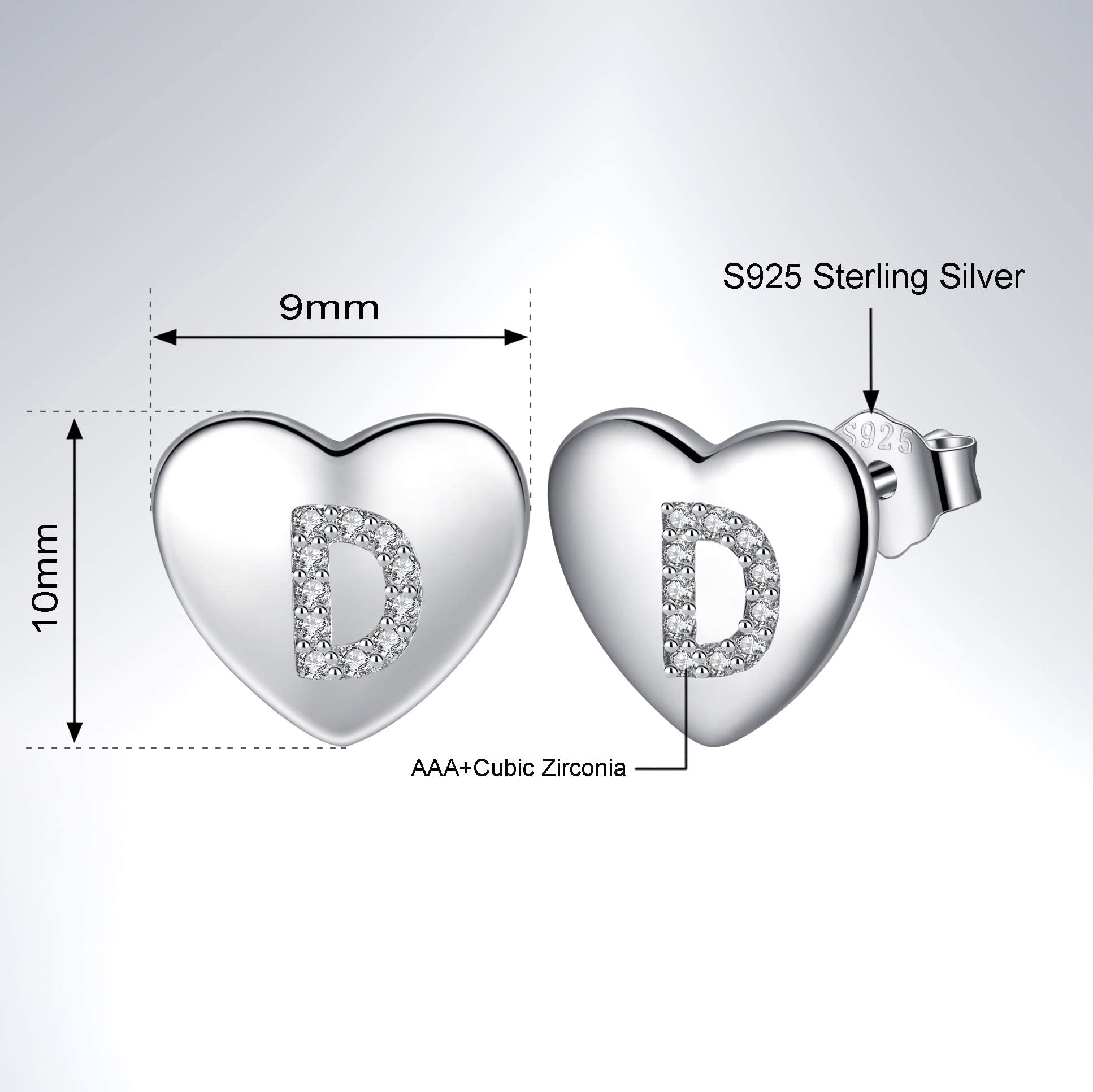 Jrêveinfini Lettera A-Z - Orecchini da donna in argento Sterling 925, con zirconia cubica, orecchini a forma di cuore, per bambine e bambine