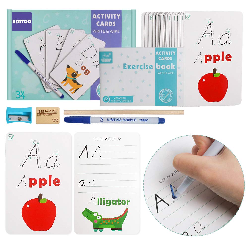 Amazon.com: USATDD ABC Alphabet & Sight Words Flash Cards,Erasable Letter  tracing Cards and Exercise Book for Preschool Learning with Dry Erase  Markers，Gifts for Toddlers Aged 3+ to Learn Reading & Writing :