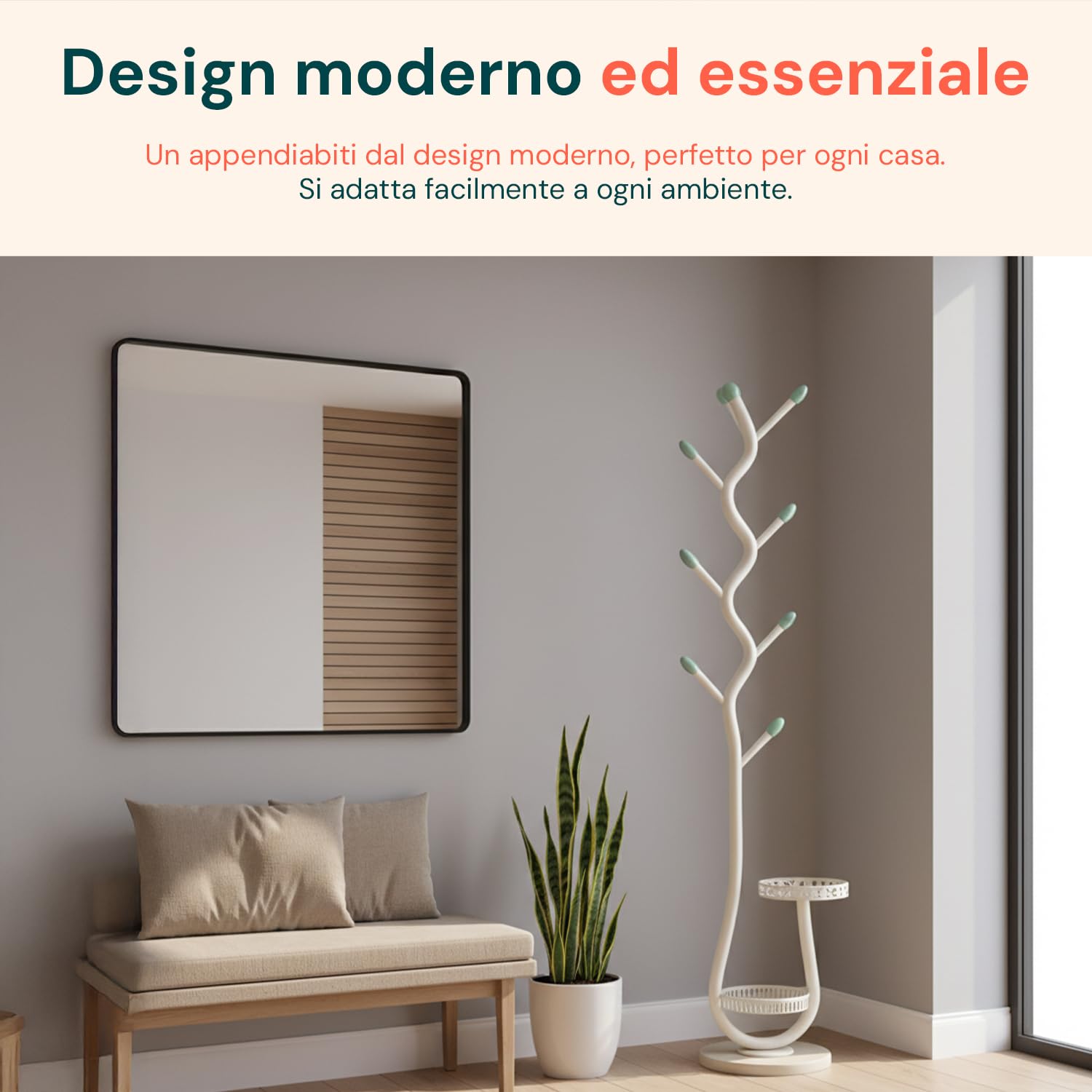 Avilia - Appendiabiti in Metallo Bianco a Piantana - Stand con 2 Vassoi Svuotatasche Integrati - Attaccapanni Salvaspazio ad Alta Portata per Ingresso e Camera - H 166,5 cm