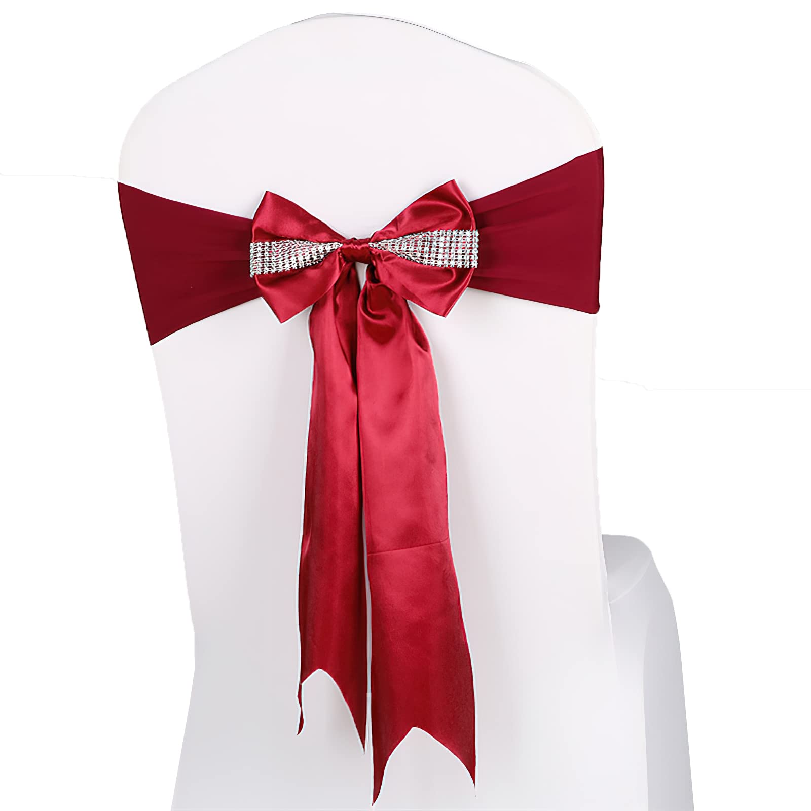 Szarfy na krzesła, kokardy, opaski, krawaty, kokardy, organza ślubna, tiul, kwiaty na okładki, szarfy na przyjęcia urodzinowe, dekoracje hotelowe(Red Wine,50PCS)