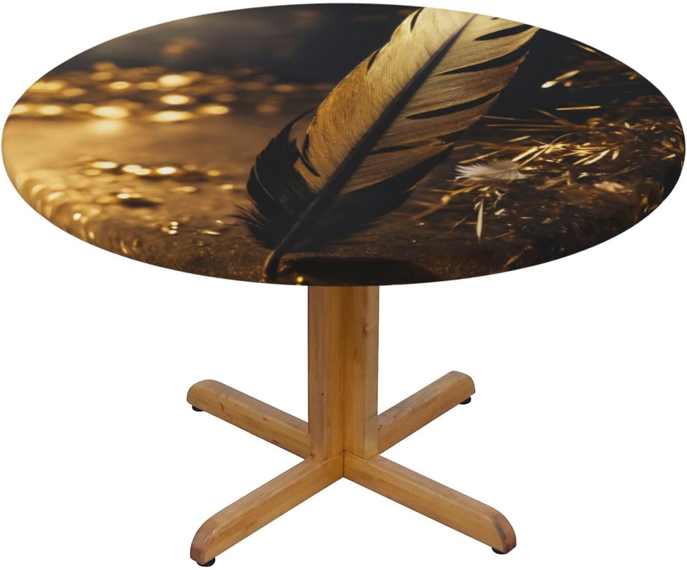 Feather Print Outdoor Patio Kitchen Decor Supplies Wipeable Round Table Cloth for Indoor Outdoor