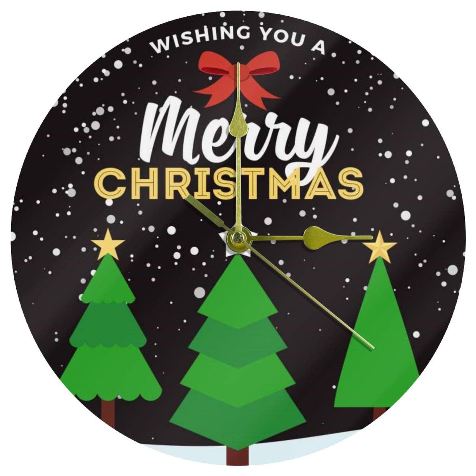 Horloge murale en acrylique sapin de Noël 24 cm silencieuse ronde pour salon
