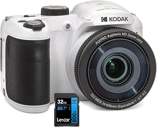 Kodak AZ255-WH PIXPRO Astro Zoom Cámara digital de 16 MP zoom óptico 25X paquete blanco con tarjeta de memoria Lexar 32 GB de alto rendimiento 800x