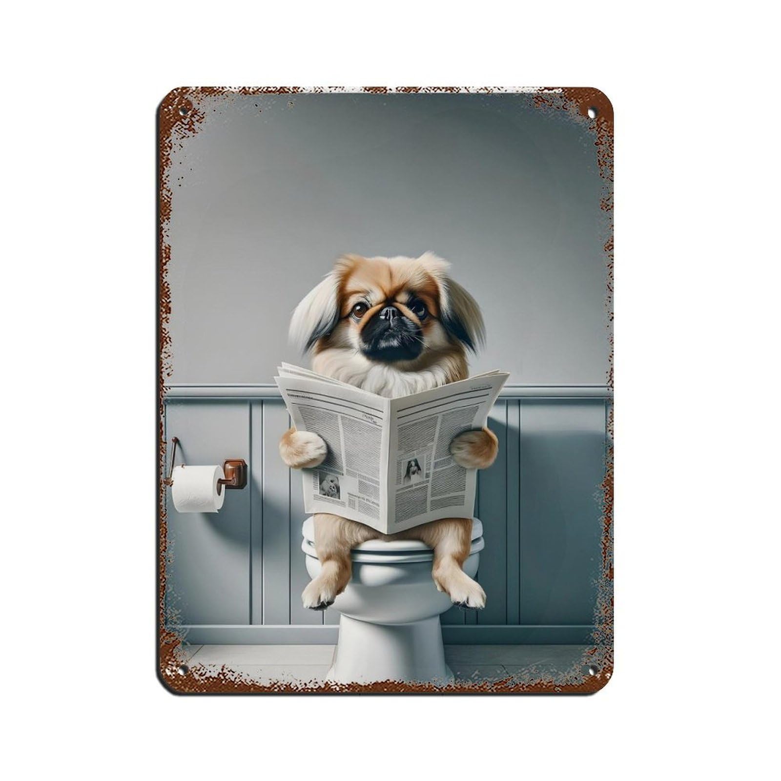 Lxwnze 30L X 40W Cm Pekingese, Funny Bathroom Decor Retro Poster Metal Tin Sign Chic Art Retro Iron Painting Bar People Cave Cafe Family Garage Poster Wall Decoration 12X16inch(30X40cm)