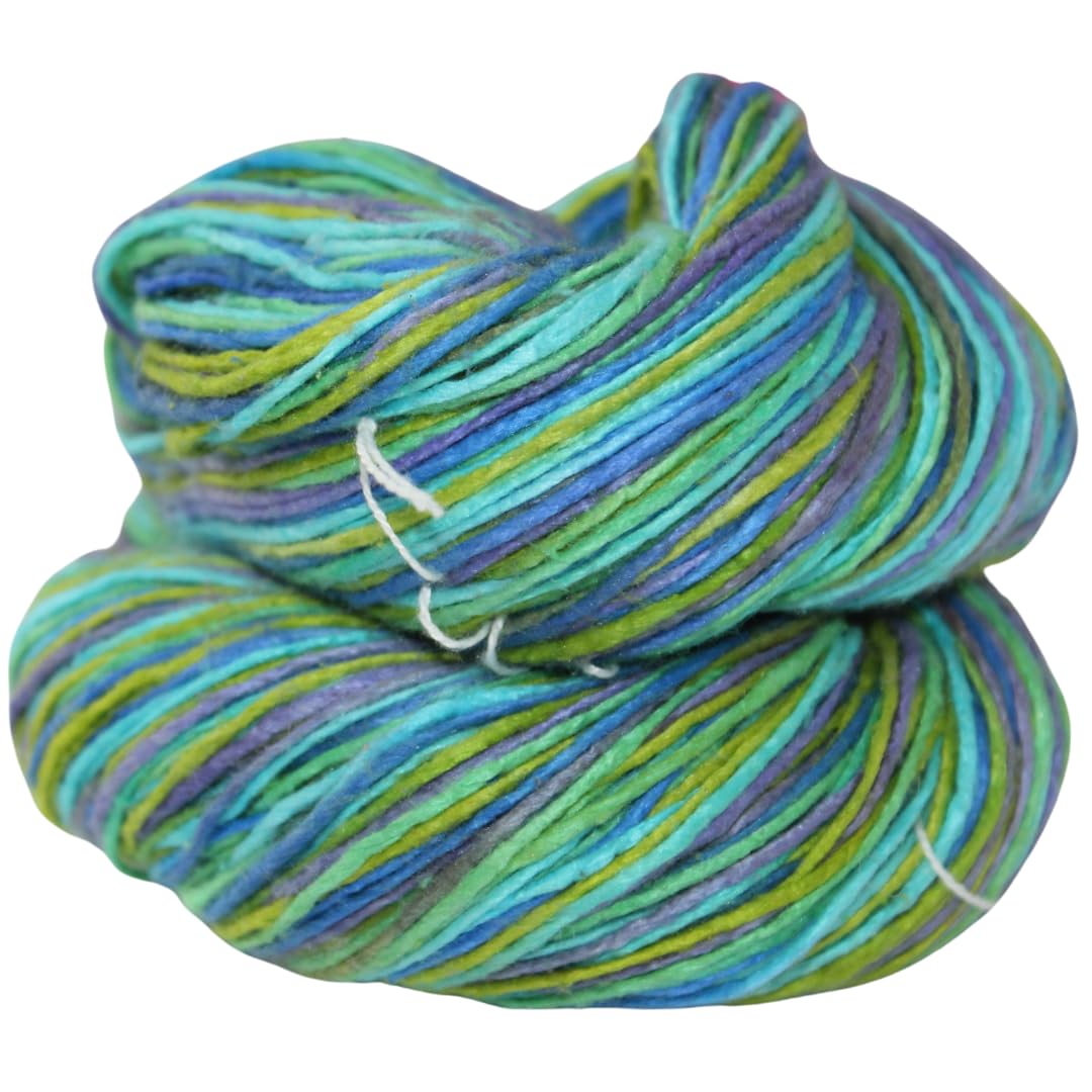 Knitsilk 100% Recycled and Hand-Dyed Silk Roving Worsted Yarn, Luxurious & Soft Silk Roving | Ideal for Knitting, Crocheting,Crafting | Smooth Texture & Fabulous Color.(100 gm-225 Yards,Santorini)