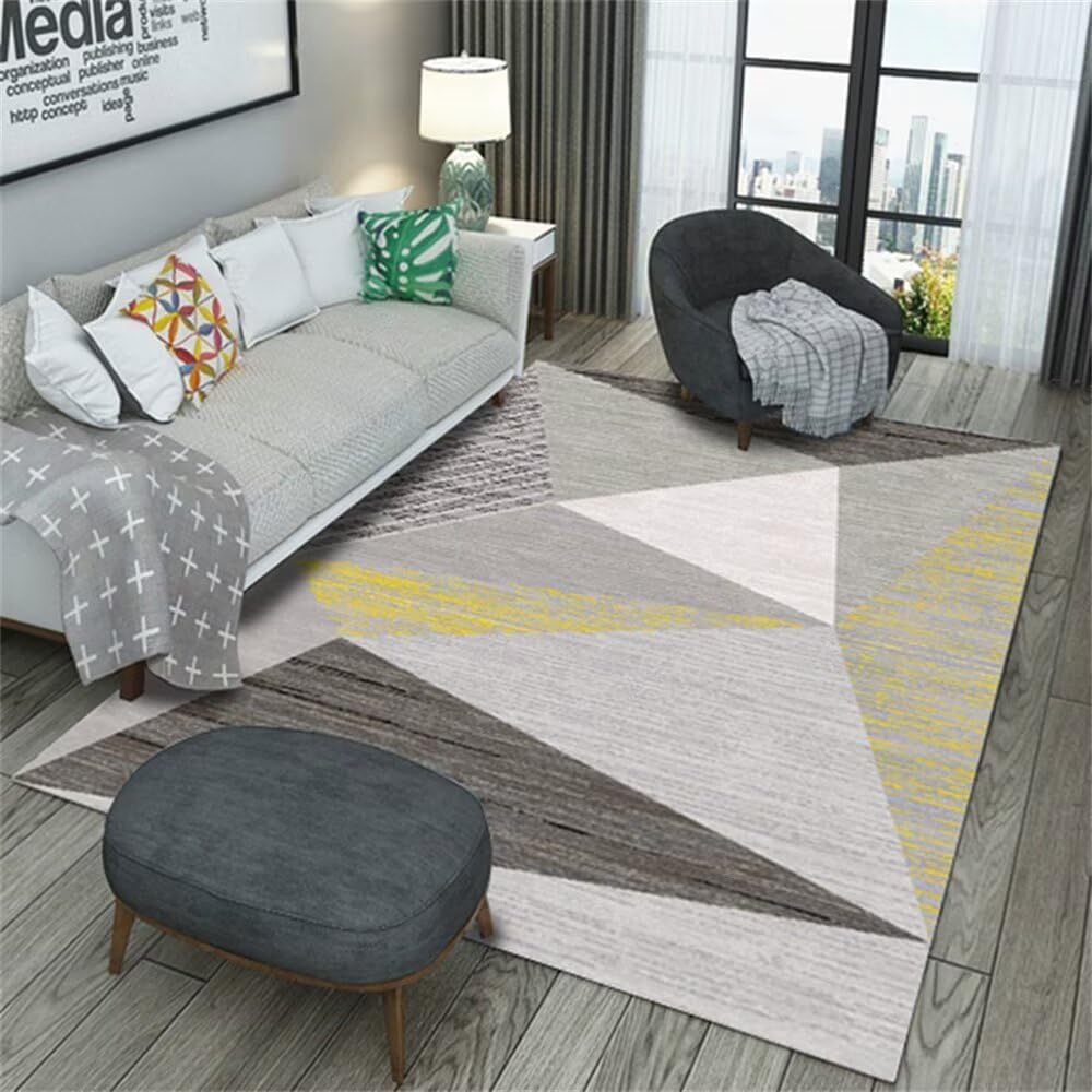 Tapis de salon résistant aux taches avec motifs géométriques gris