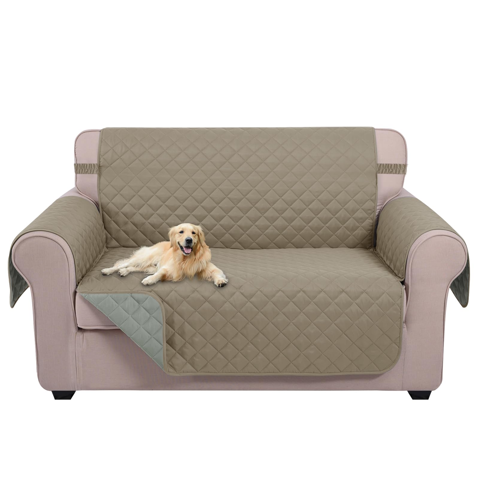 Photo 1 of U-NICE HOME Loveseat Sofa Cover for 2 Cushion Couch, Khaki/Light Grey