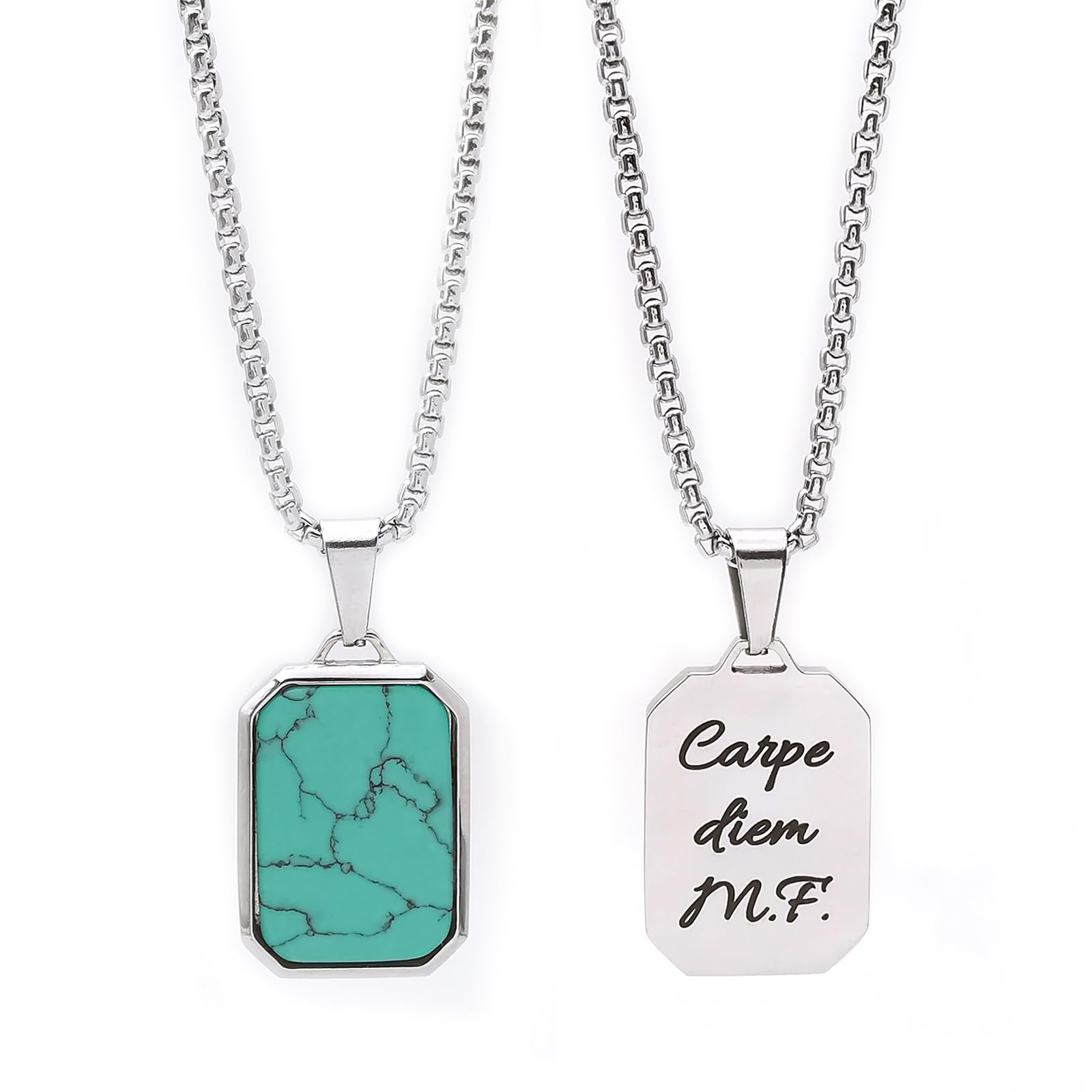 ALMENDRA Collana da uomo incisione in acciaio inox inossidabile personalizzabile con pietre naturali incisione personalizzata ciondolo occhio di tigre onice lapislazzuli turchese