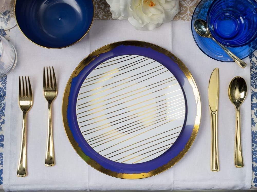 Trendables™ Premium 8 Inch. Disposable Plastic Plates, Food Grade Plastic Salad/Dessert Plates - Glam Design - 40 Pack