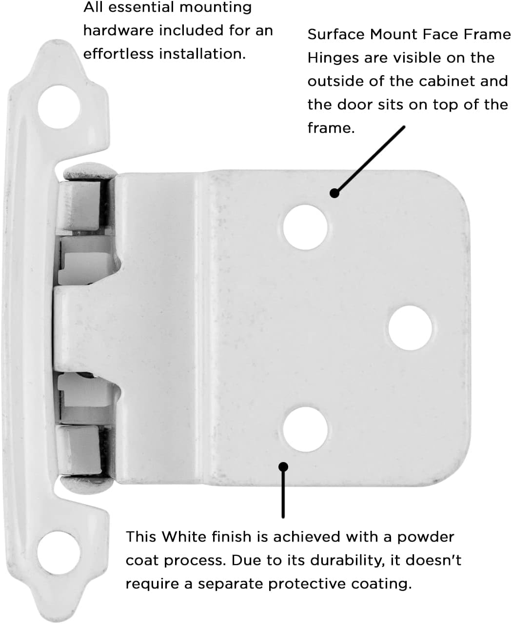 Hickory Hardware P143-W Collection Hinge Surface Self Close White Finish (2 Pack), 3/8'' Inset - Image 4