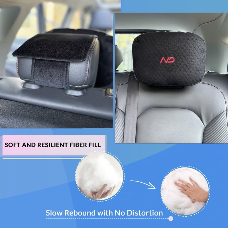 Image of Neodrift 'RearFlex' (Set of 4) | (Color - Black) Car Back Seat Neck Rest Cushion Ergonomic Neck Support with Premium Fiber Fill, Pain Relief for Neck and Shoulder