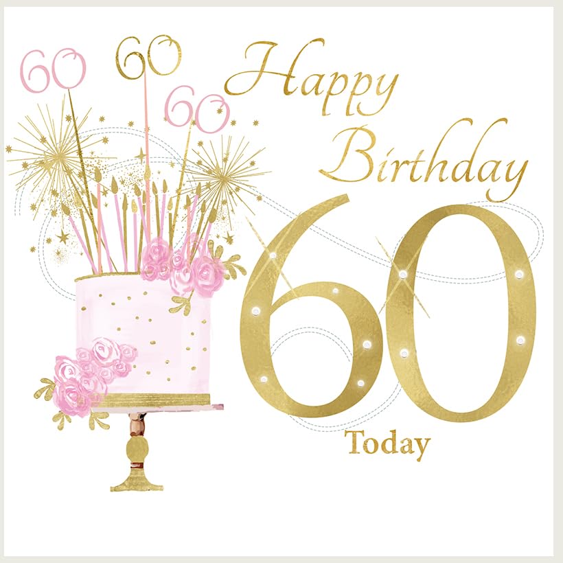 Old English Co. Biglietto Di Auguri 60° Compleanno Per Lei - Motivo Floreale Con Cuore E Lamina D'Oro