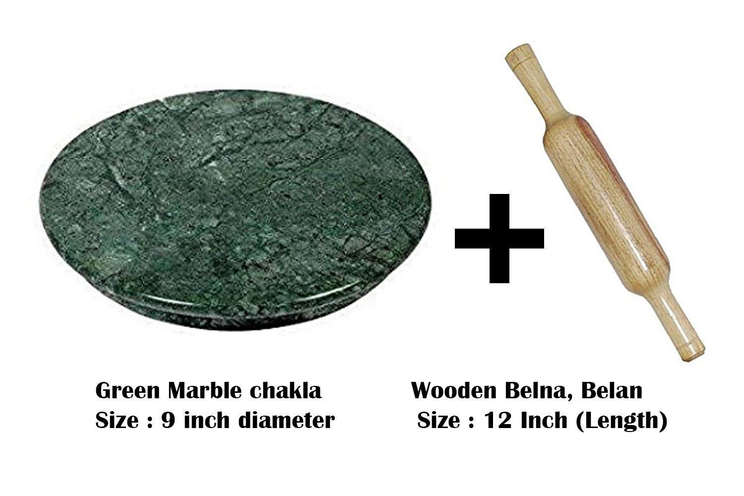 Green Marble Roti Roller/Chakla-Belan/Rolling Pin, 22 Cms