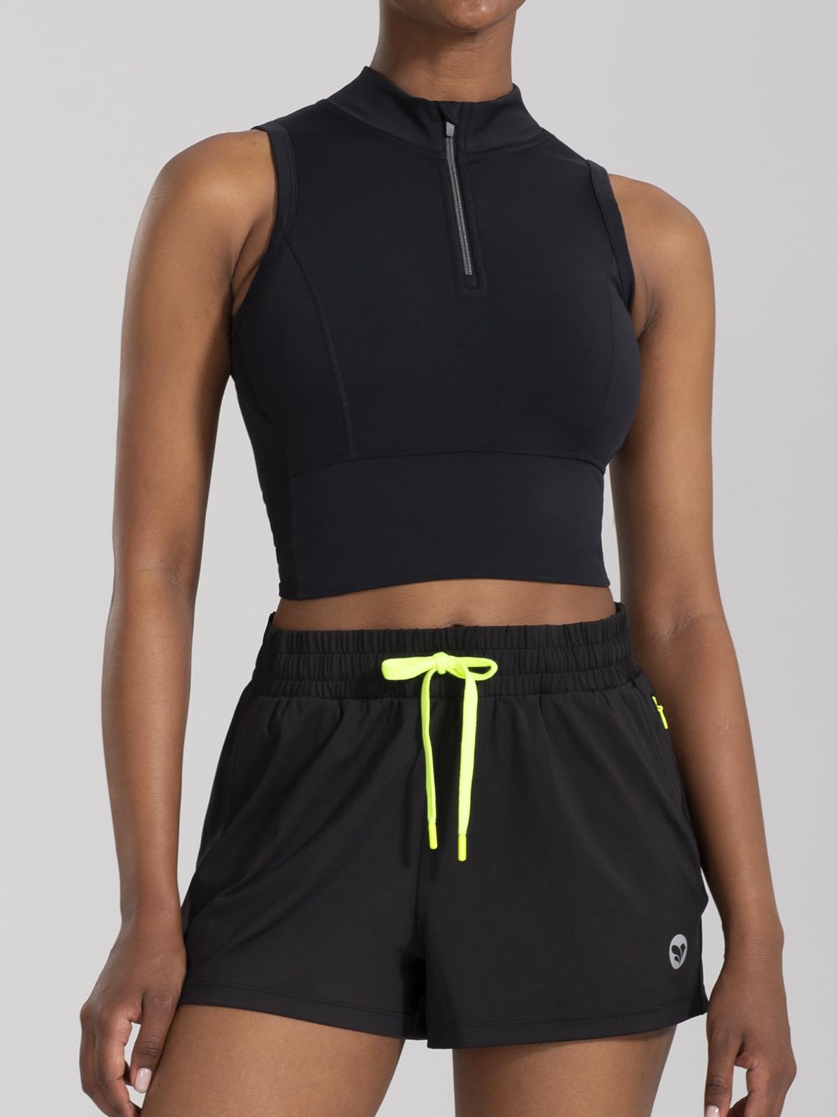 AARYA Pantaloncini da allenamento da donna a vita alta, pantaloncini da corsa atletici con tasca con cerniera e coulisse